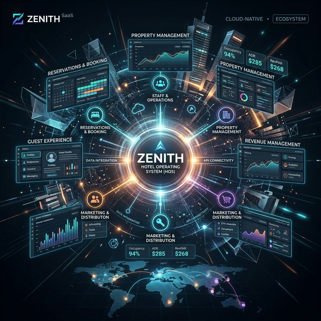 Futuristic all-in-one hotel management software ecosystem