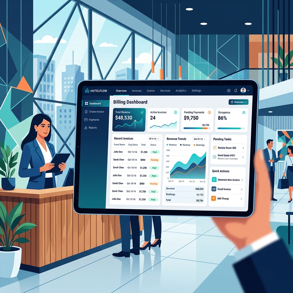 Digital invoice and secure payment terminal for hotel billing