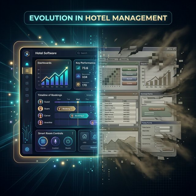 Comparison graphic showing Profit Labs modern SaaS versus eZee legacy software
